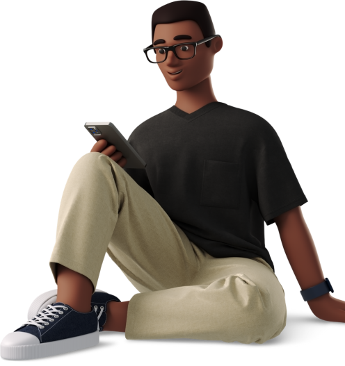 young man in casual clothes sitting on the floor with phone